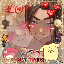 a picture of two anime characters with the words love you best friends on it