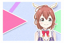 a cartoon girl with horns and a bow on her dress