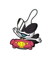 a black and white cartoon character wearing sunglasses is riding a red car