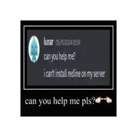 a screenshot of a message from lunar that says can you help me i cant install redline on my server can you help me pls