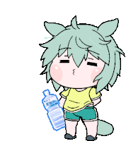 a cartoon drawing of a person holding a bottle of water