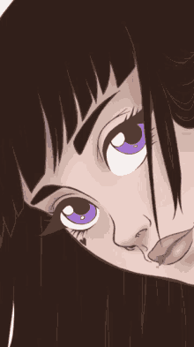 a drawing of a girl with purple eyes