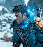 a video game character with a blue light coming out of his head