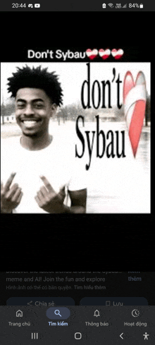 a picture of a man with the words " do n't sybau " on it