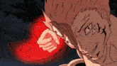 a drawing of a man 's face with red eyes