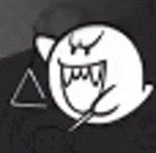 a black and white drawing of a ghost with a triangle around it .