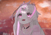 a girl with pink hair and a loading bar on her head