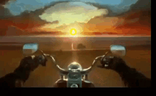 bitcoin motorcycle driving chopper sunset