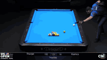 a pool table with a blue cloth that says diamond