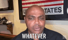 a bald man with a black eye says whatever