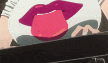 a close up of a woman 's mouth with her tongue out