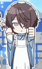 a cartoon character is wearing headphones and an apron .
