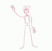 a drawing of a man in a tuxedo with his arms outstretched on a white background .