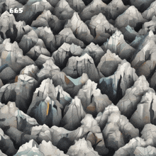 a painting of mountains with the number 666 on the bottom right