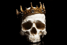 a skull with a gold crown on it is on fire .