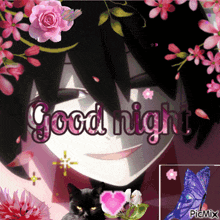 a picture of a girl with the words good night written on it