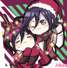 a drawing of a girl in a santa hat and scarf