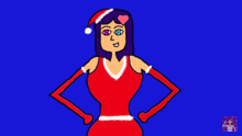 a cartoon of a woman in a santa hat and gloves