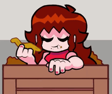 a cartoon girl is sitting in a box eating a pizza .