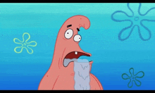 patrick star from spongebob squarepants is crying while holding a towel in his hand .