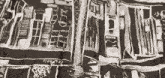 a black and white drawing of a city with the word paris written on it
