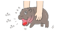 a cartoon drawing of a hippopotamus being petted