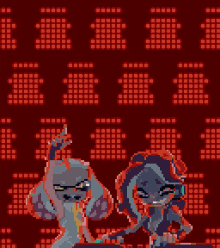 a pixel art of a couple of cartoon characters dancing