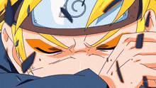 a close up of a cartoon character 's face with a helmet on his head .