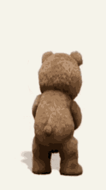 a teddy bear is dancing while holding a shaker .