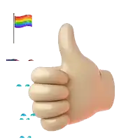 a hand giving a thumbs up with a rainbow flag and mickey mouse balloons behind it