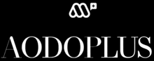 a logo for a company called aodoplus in white letters on a black background