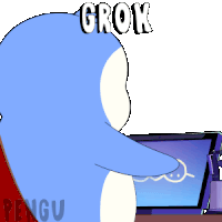 a cartoon penguin with the word grok written on it