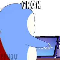 a cartoon penguin with the word grok written on it