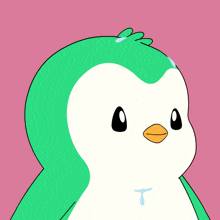 a cartoon of a penguin with a pink background