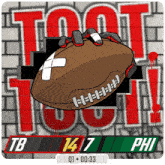 a cartoon drawing of a football with the letters tb and phi