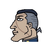 a cartoon of a man 's face with a ponytail .