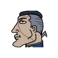 a cartoon of a man 's face with a ponytail .