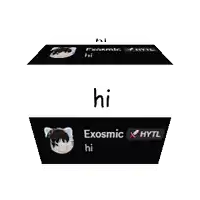 a black item with a picture of a person and the words hi exosmic hytl