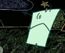 a drawing of a paper with a sad face and the letter o on it