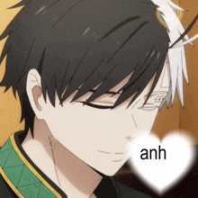 a close up of a anime character with a heart that says anh