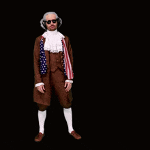 a man in a costume with the words it 's been patched behind him