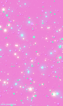 a pink background with green and white stars and the name geya shovcova on the bottom