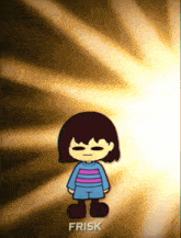 a cartoon drawing of frisk with a yellow background