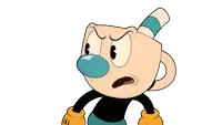 a cartoon of a cup with a blue nose and a stick in it
