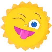 a cartoon sun with a pink tongue sticking out and winking