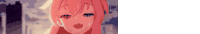 a close up of a pink haired anime girl 's face with a city in the background .