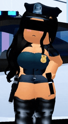 a girl dressed as a police officer is standing in front of a police car