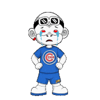 a cartoon character wearing a cubs shirt and shorts is crying