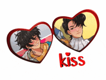 two hearts with a picture of a boy and the word kiss
