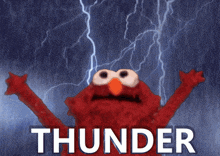 elmo with a lightning bolt behind him and the word thunder